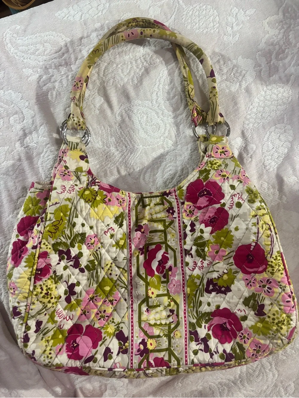 Vera Bradley Floral Quilted Hobo Bag in Pink and Green